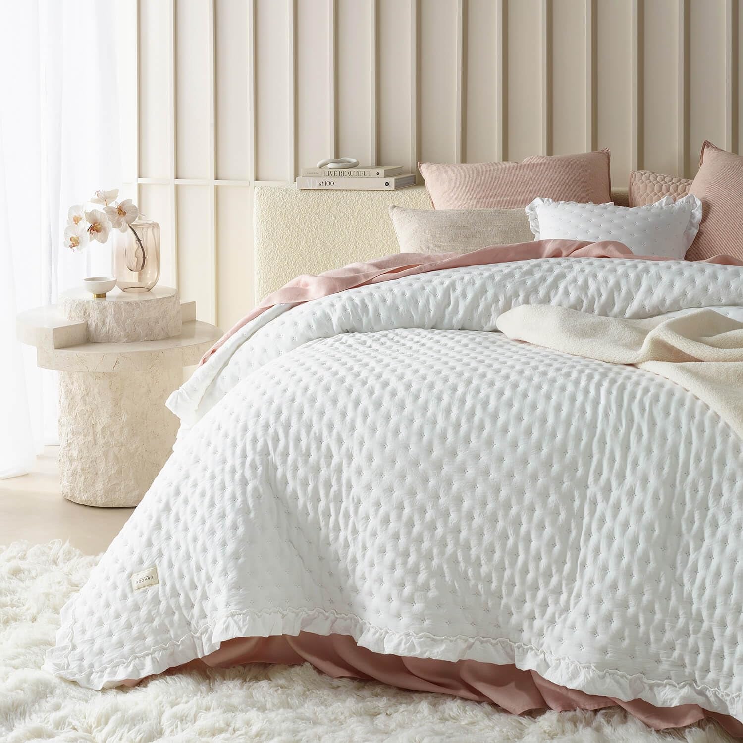 Molly Elegante sprei in wit 220 X 240 Cm Veelzijdige sprei als sprei of banksprei Gooi deken voor bed en bank Dekenstijl Ideaal als sprei Bedden en dekens Besuche den ROOM99-Store