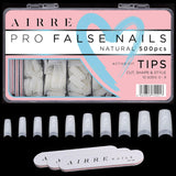 AIRRE 500 professionele gelnagels en 3 vijlen per doos - (10 maten) Franse halve maan kunstnagels, salon- en thuisgebruik, knippen, vijlen en vormgeven, UV/LED-gel, nagellak en nagelkunst (natuurlijk)