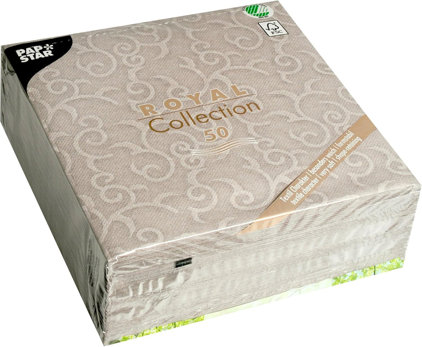 Papstar, 50 servetten "ROYAL Collection" 1/4-vouw 40 cm x 40 cm grijs "Casali", #84889 (pak van 2)