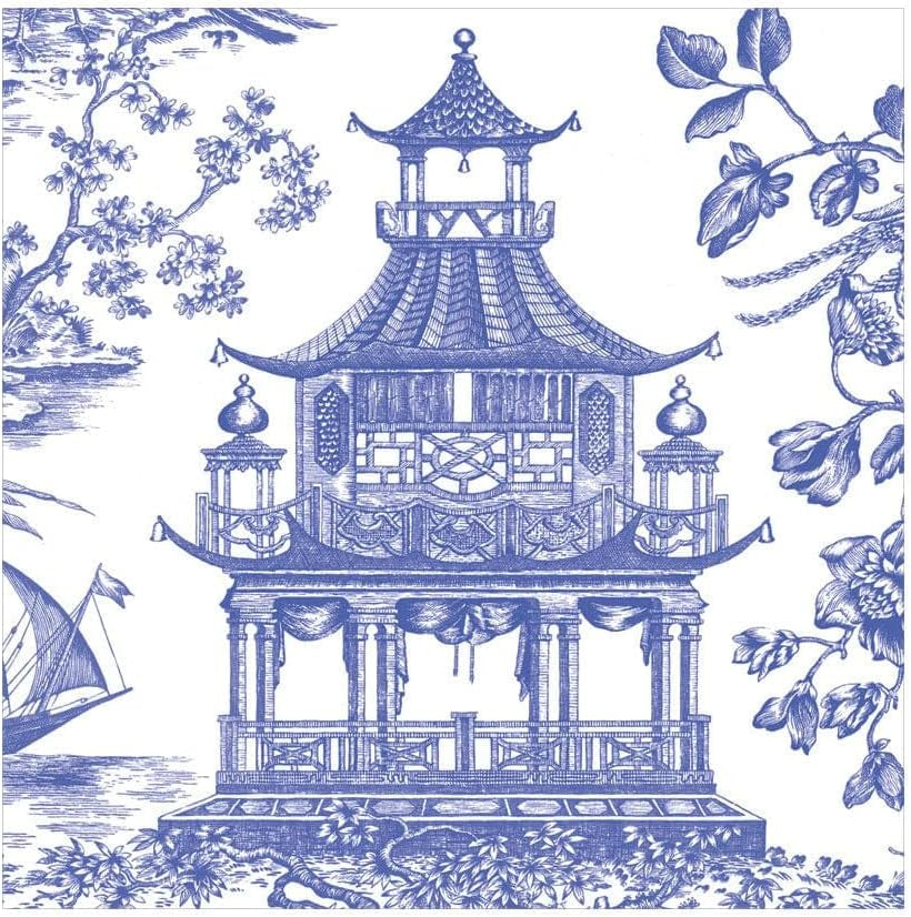 Toile Pagode Chinoiserie lunchservetten, blauw, 20 stuks per verpakking