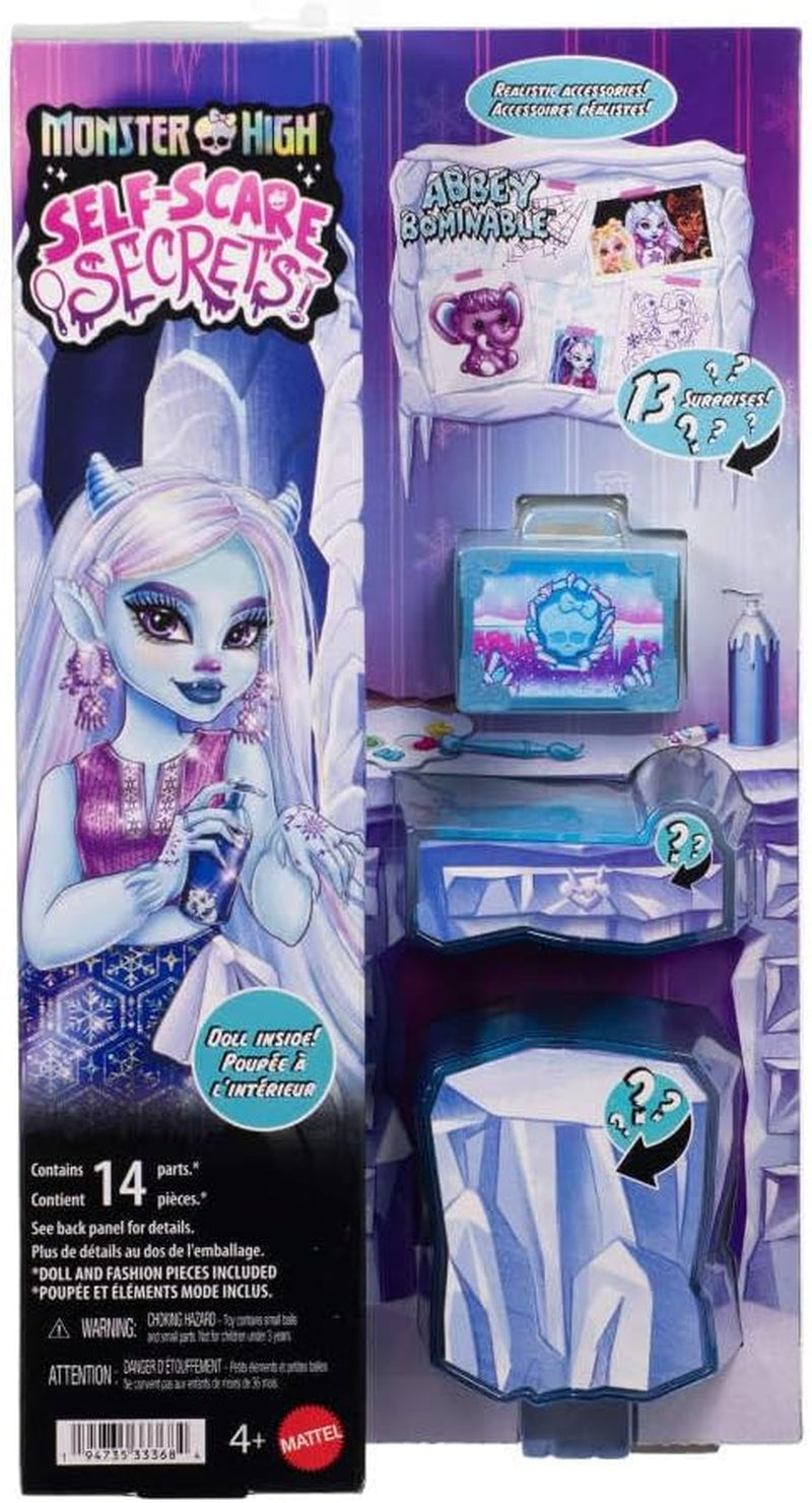 Monster High Self-Scare Secrets Abbey Bominable pop en accessoireset met 13 realistische verrassingen zoals henna, tekeningen en haakwerk JHK44