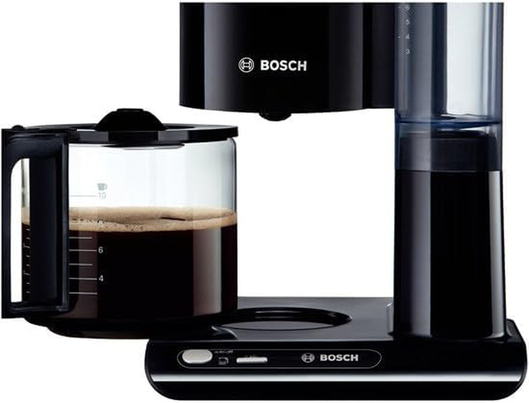 Bosch Styline TKA8013 filter-espressomachine, aromasensor, 1,25 l glazen karaf met aromabehoud, 10-15 kopjes, automatische uitschakeling, ontkalkingssysteem, antidruppelsysteem, roterende filterhouder, 1160 W, zwart