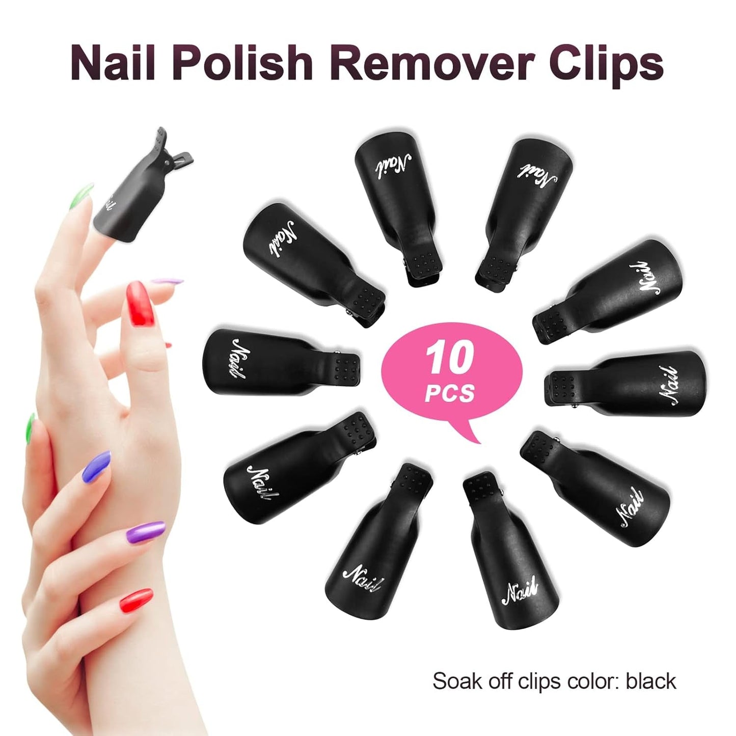 Hanyousheng Nagellackentferner Clips, Nagel Clips, 10 Stück Schwarz Nagelclips, Nagel Klammer, Nails Art Gel Cap, Losweken Clip Cap UV Gel Poliermittel Entferner Wrap Nail Tool