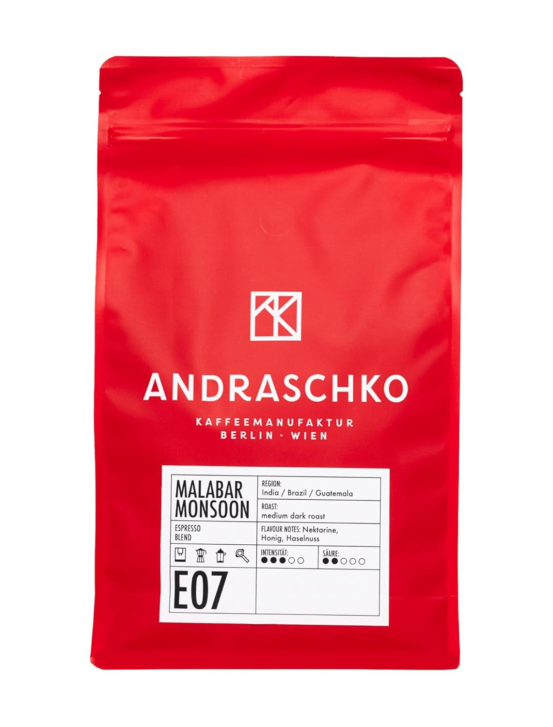 Malabar Monsoon Espresso Blend - 100% Arabica aus Indien, Brasilien & Guatemala - säurearm & ausgefungen mit Nektarine, Honig & Haselnuss - ganze Bohnen, medium donker gebrand - 1kg