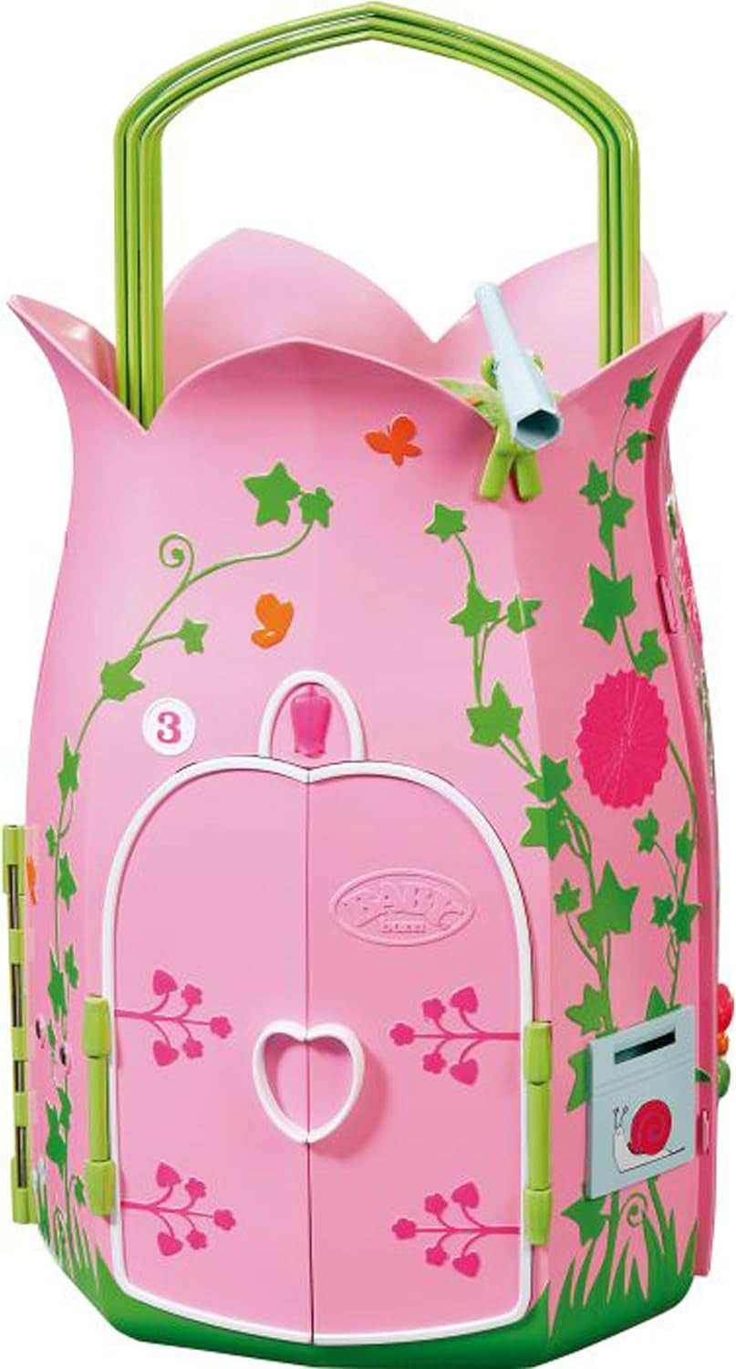 BABY Born Storybook Cottage, opvouwbaar poppenhuis voor poppen van 18 cm met tafel, open haard, ligstoel en telescoop, roze groen, 833803 Zapf Creation Dollhouses Naty Shop Standaardtitel