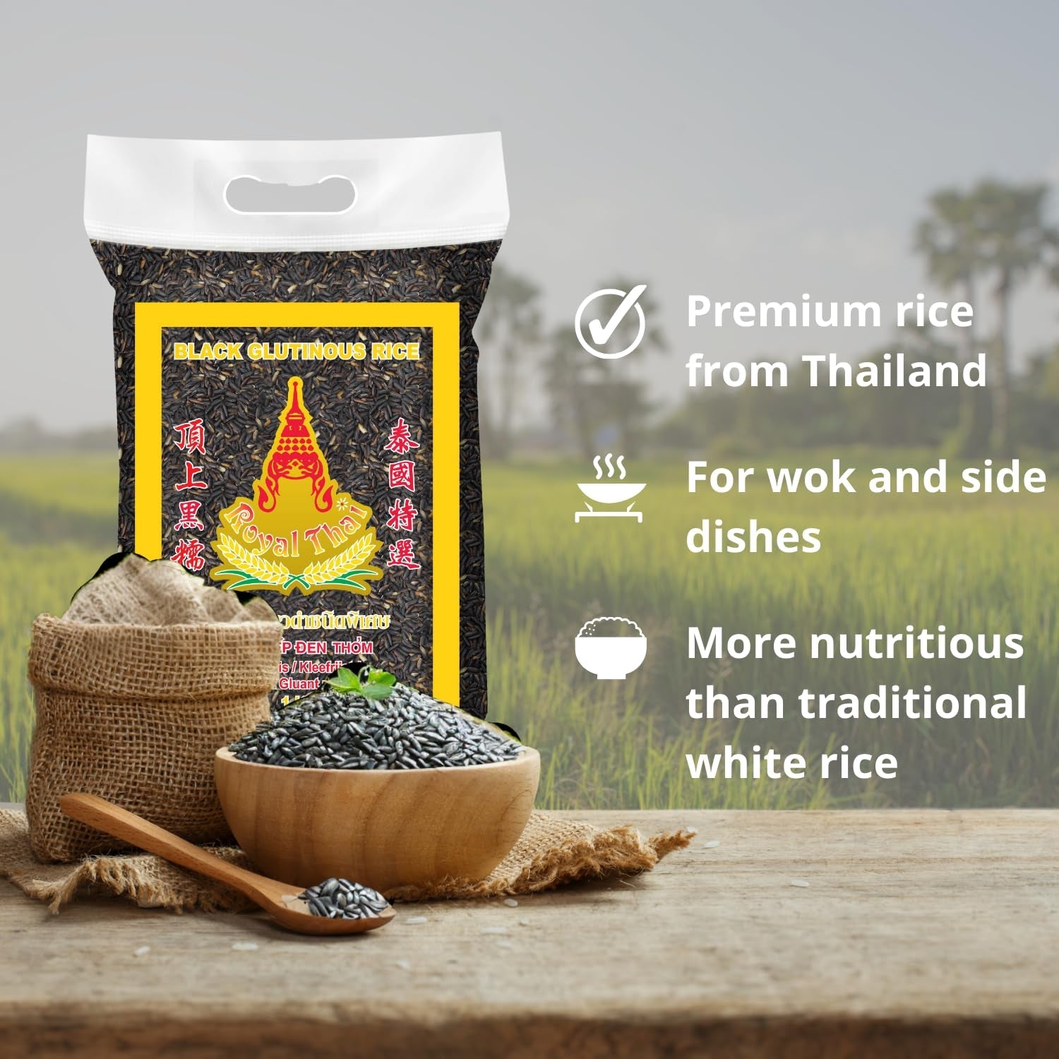 ROYAL THAI RICE - Zwarte kleefrijst - 10 x 1 kg - Multiverpakking