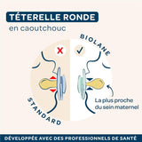 BIOLANE - Ronde speen - Extra dunne fopspeen - 6+ maanden - Bicolor groen - Speen van natuurlijk rubber - Voor orale ontwikkeling - Zacht en comfortabel