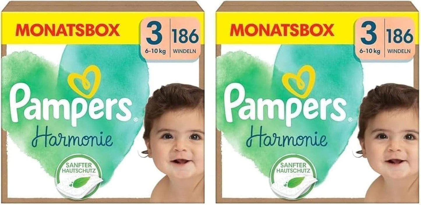 Pampers Harmony luiers maat 1, 180 luiers, 2kg-5kg, zachte huidbescherming met 100% Pampers bescherming