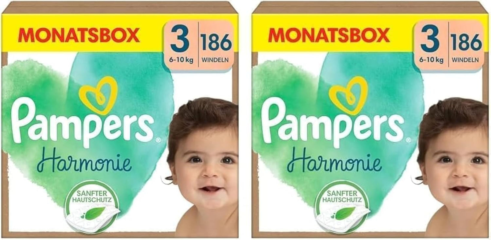 Pampers Harmony luiers maat 1, 180 luiers, 2kg-5kg, zachte huidbescherming met 100% Pampers bescherming