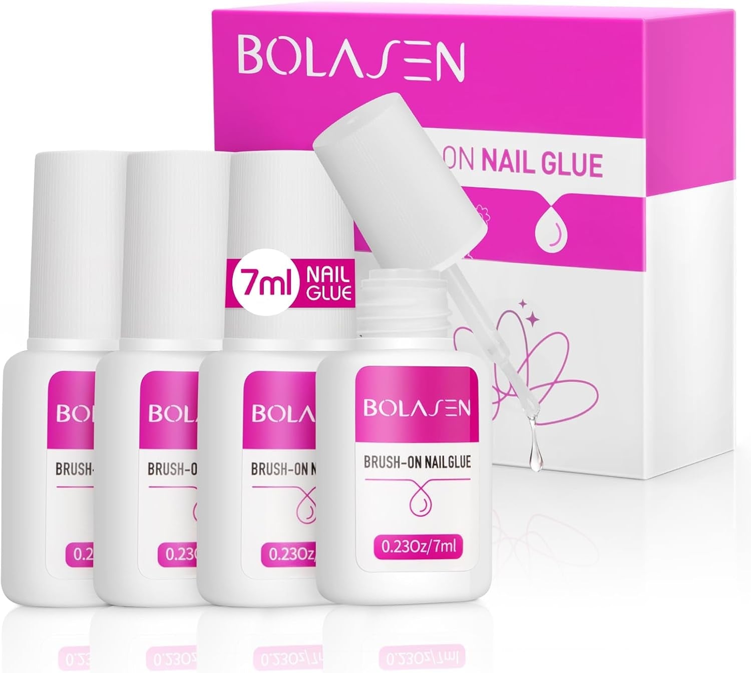 Nageltiplijm, BOLASEN Extra sterke nagellijm, 4 stuks gebarsten nagellijm, nagellijm, extra sterke kunstmatige nagellijm, nagellijm - 4 * 7 ml