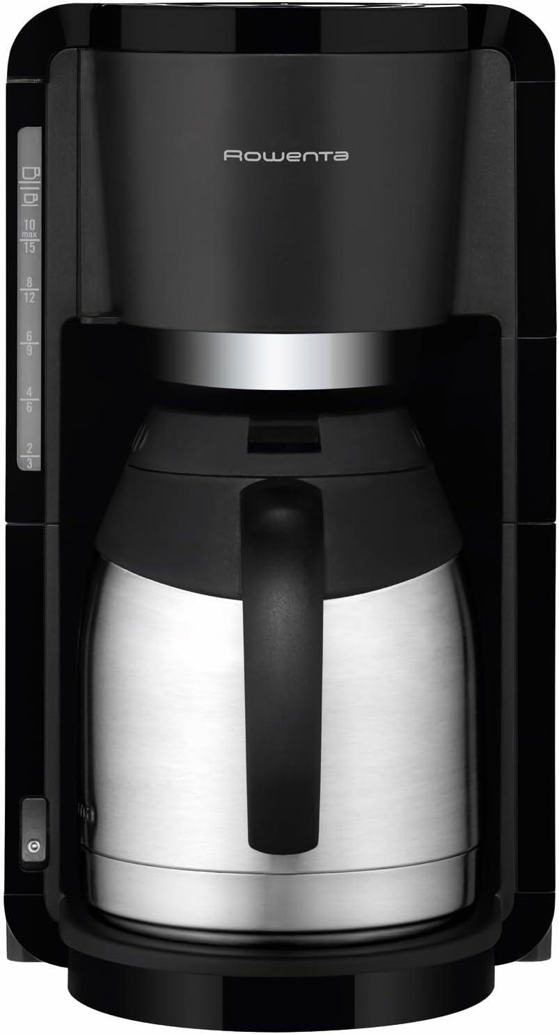Rowenta Adagio filter-espressomachine, roestvrijstalen thermische karaf, houdt koffie tot 4 uur warm, capaciteit van 10-15 kopjes, capaciteit van 1,25 liter, verwijderbare filtermand, automatische uitschakeling, zwart, CT3818