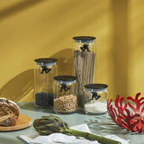 Alessi "Gianni" glazen keukenpot met verzegeld deksel, thermoplastische hars, zwart, 27,5 x 13,5 x 28 cm Voedselbewaardozen Naty Shop
