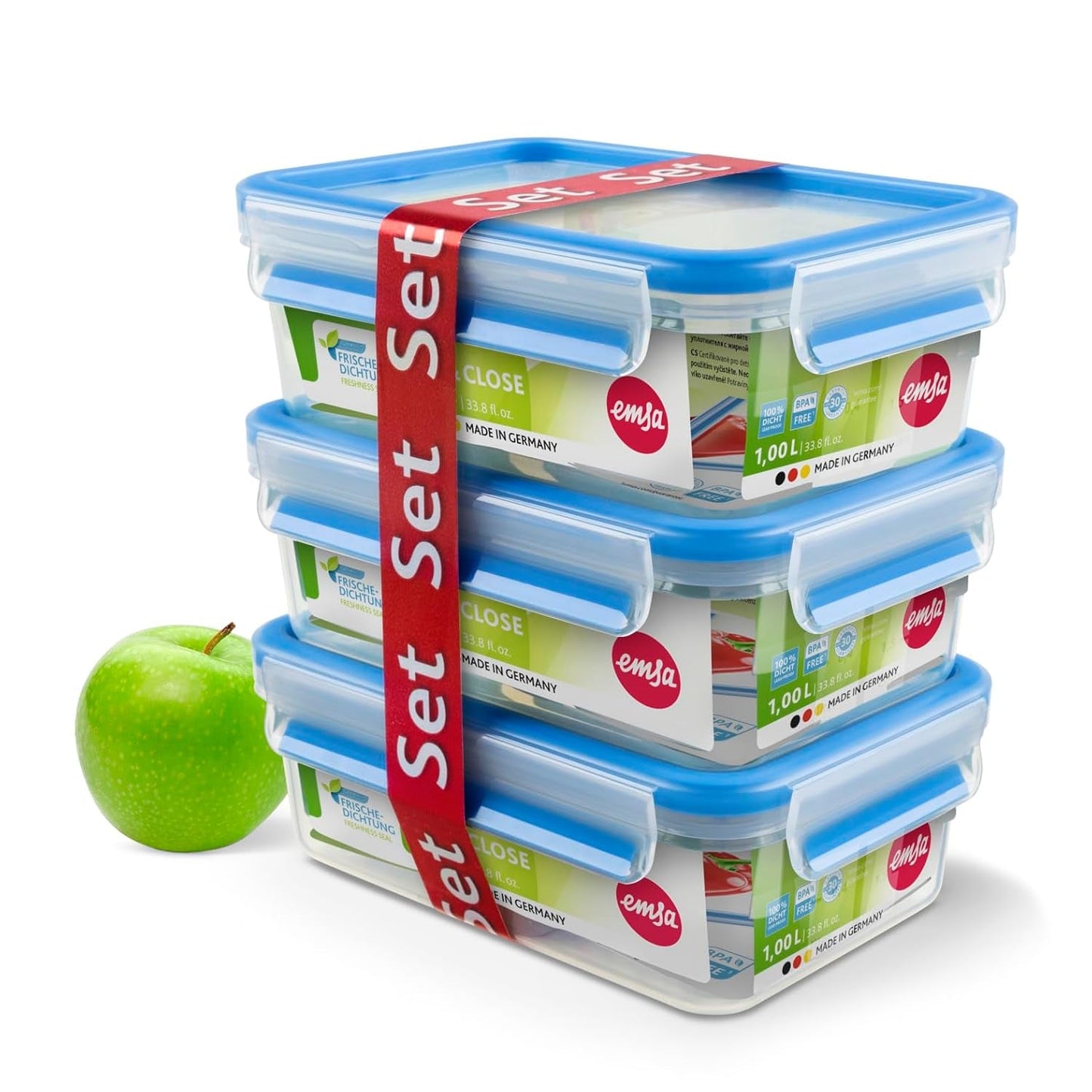 Emsa 508558 Clip & Close voedselbewaarcontainers | 3-delige set | 3 x 1 liter | -40 tot +100 graden | kunststof | 100% verzegeld | speciale zegel voor versheid Bewaardozen voor voedsel Naty Shop Standaard titel