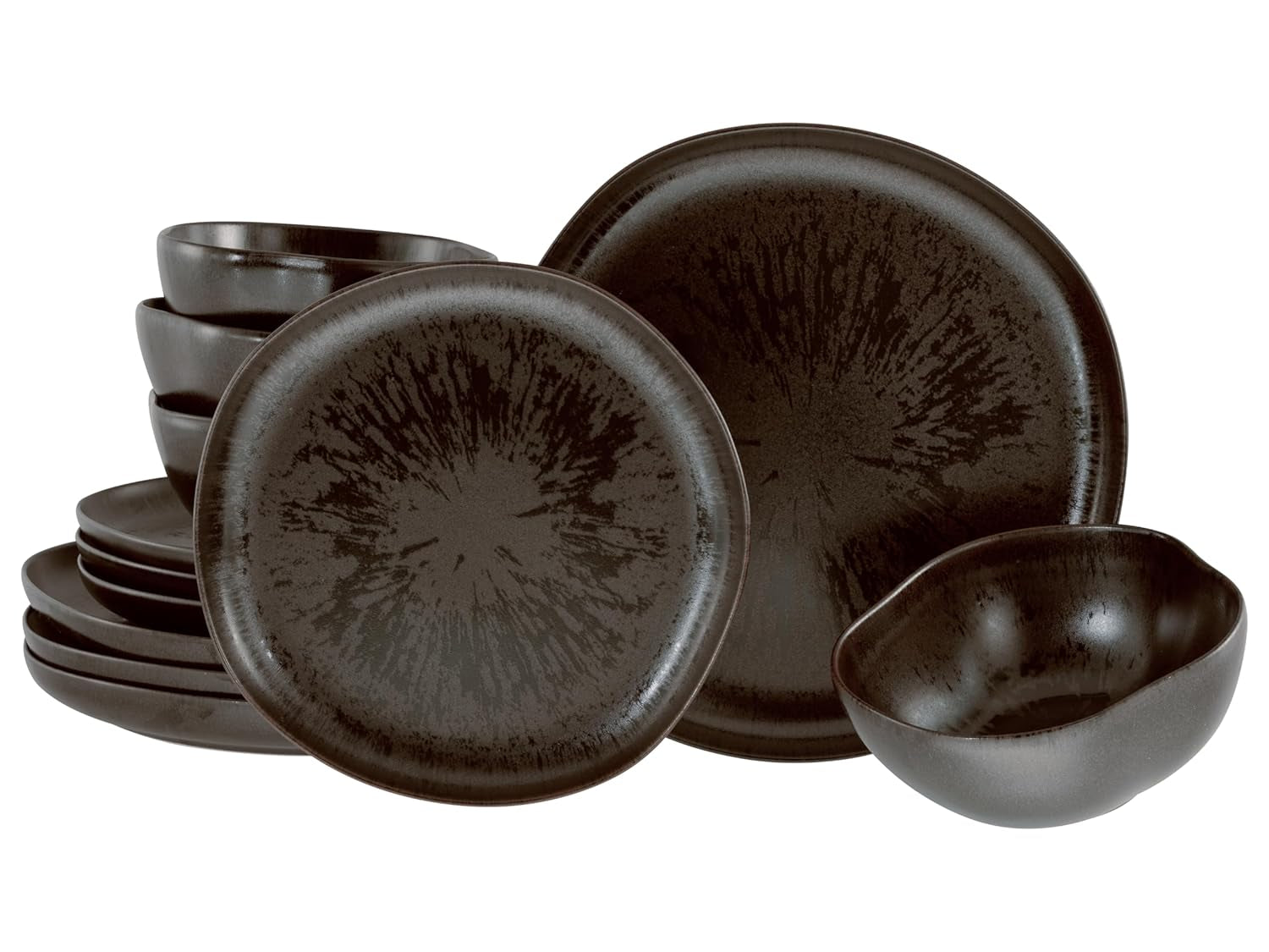 CreaTable, 21249, Natura Organic RUSTY-serie, 12-delige serviesset voor 4 personen, porseleinen bordenset, vaatwasser- en magnetronbestendig, gemaakt in Europa