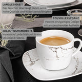 ZANGER | Bilgola Marmeren Combinatie Serviesset 36-delige Serviesset voor 6 personen met Dinerborden, Dessertborden, Suma Borden, Mueslischalen, Koffieborden en Porseleinen Schoteltjes, Vierkant | DE PREMIUM COLLECTIE
