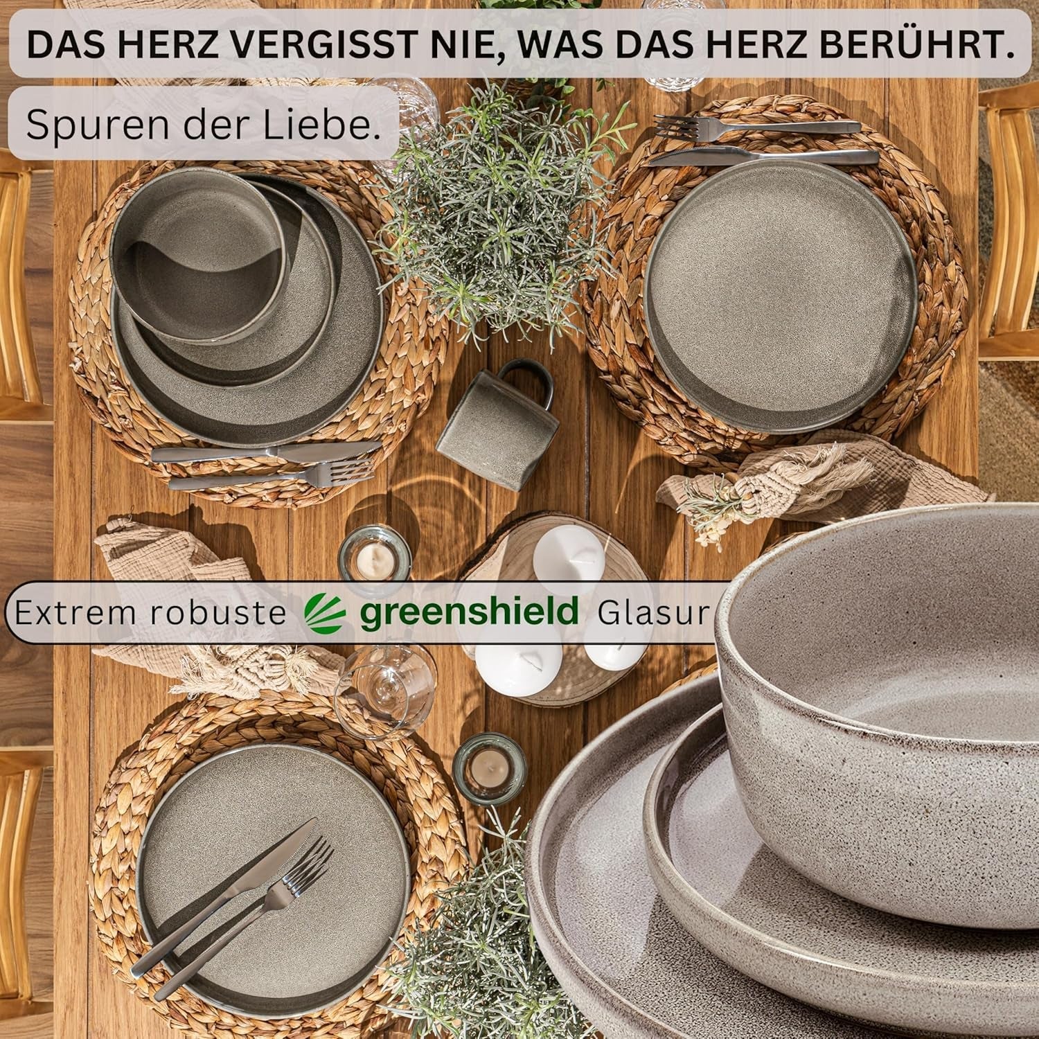 SÄNGER Caïro Klei | 24-delige serviesset, aardewerk serviesset voor 6 personen, 6 borden, 6 dessertborden, 6 pastakommen, 6 serveerschalen, grijze serviesset | DE WAARDE-COLLECTIE