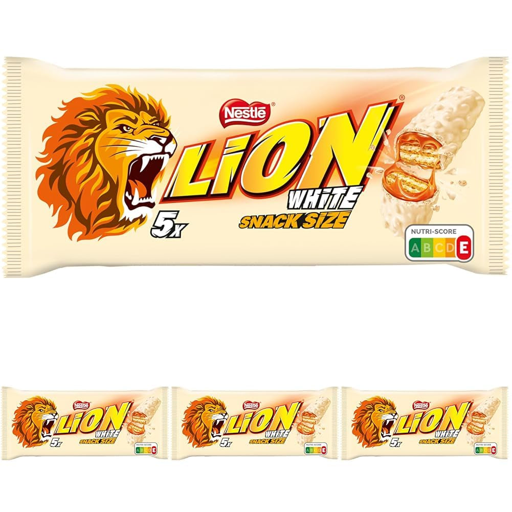 Nestlé LION Multipack, chocoladerepen met wit glazuur, heerlijke karamelvulling en knapperige wafel, groot snoeppakket, verpakking van 4 (elk 5 x 30 g)