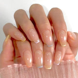 Lange Franse tips Gouden glitterlijm op lange vierkante nagels Glitter Franse tip Kunstnagels Set Vierkante kunstnagels voor dames 24 stuks