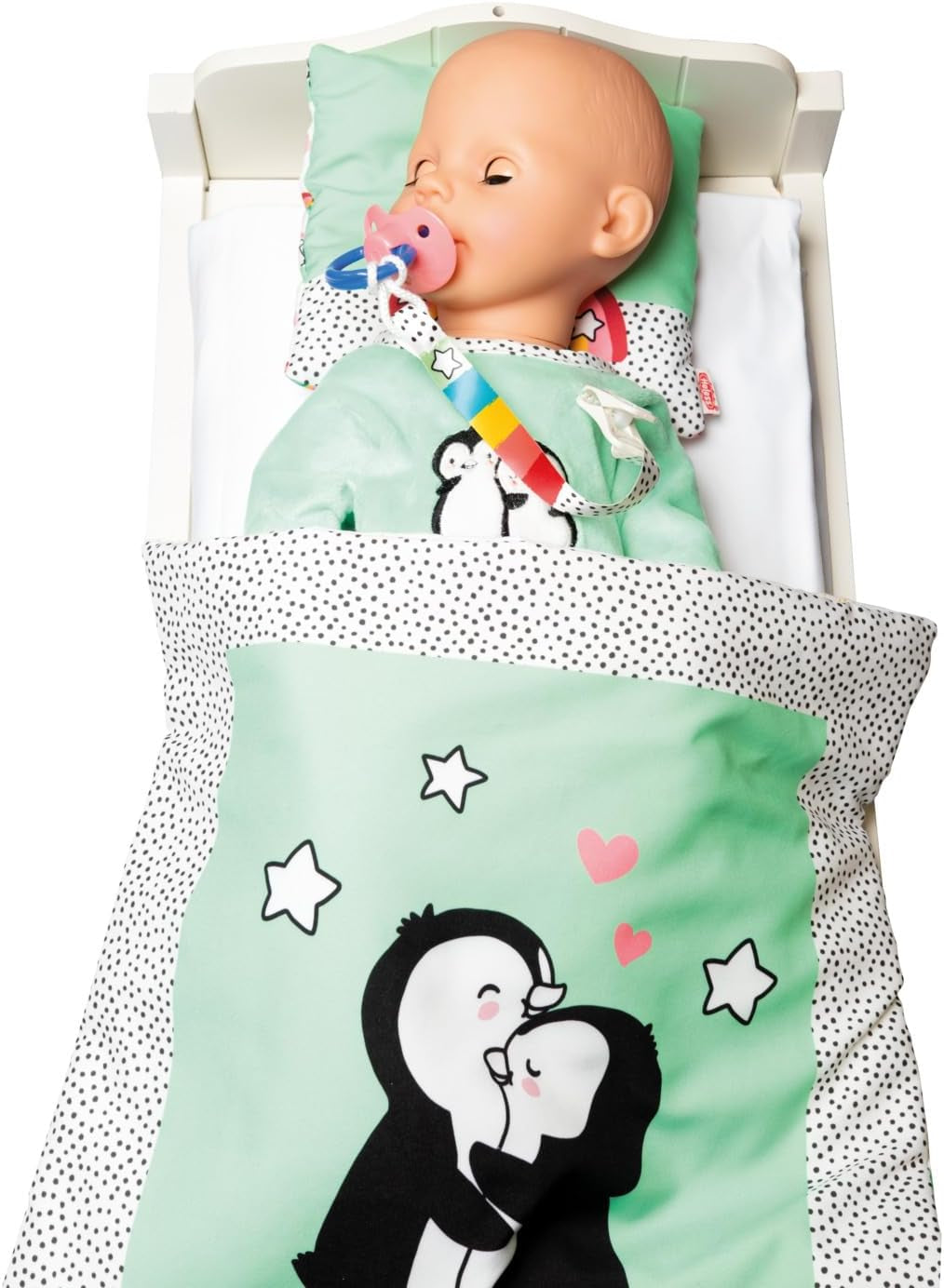Heless 1181 - Pop-jumpsuit met stippenpinguïnontwerp, gemaakt van zacht velours met hoogwaardig borduurwerk, maat 28-35 cm