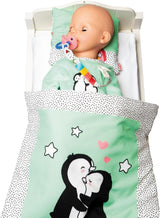 Heless 1181 - Pop-jumpsuit met stippenpinguïnontwerp, gemaakt van zacht velours met hoogwaardig borduurwerk, maat 28-35 cm