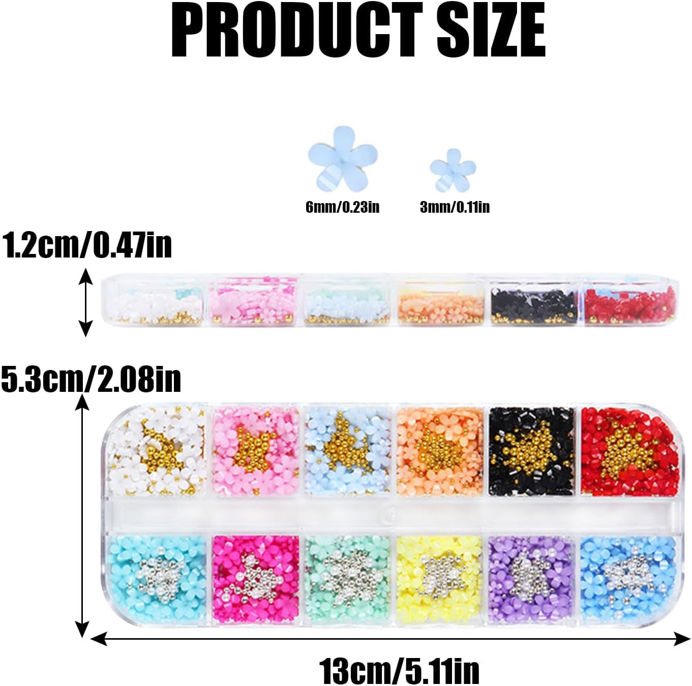 3D bloem nagelbedels, 12 rasters acrylhars bloem en goud zilveren kralen nagelstenen, bloem gelnagels, bloem nageldecoraties voor vrouwen en meisjes, doe-het-zelf-manicure-accessoires