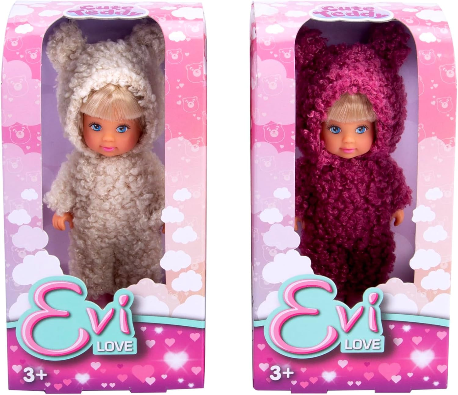Simba Evi Love Cute Teddy, speelpop in schattige teddy-onesie, 12 cm, vanaf 3 jaar