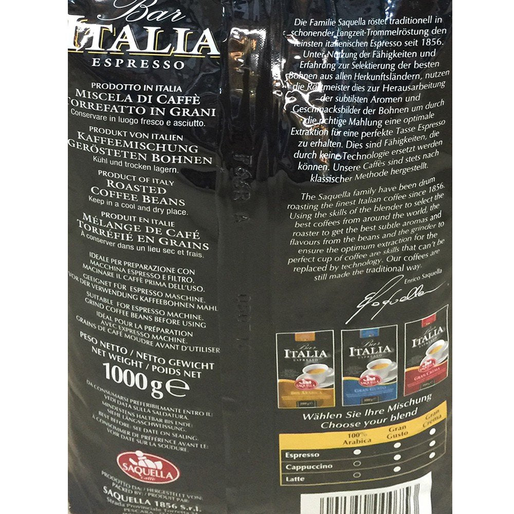 Kafffe, Bar Italia Espresso, gran crema (1 kg, zak), verpakking van 1
