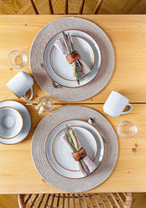 MÄSER Mabella, Vintage servies voor 4 personen, 20-delig combiservies met verfijnd reactief glazuur en fijne bruine rand, Steengoed, Grijs-Beige