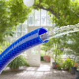 TATAY Blue Line tuinslangset 10 meter Ø5/8" 15mm, 3 lagen, gemaakt in Spanje, weerstand 28 bar en +60°/-20°, gevlochten, cadmium- en loodvrij, BPA-vrij, anti-UV. Blauwe kleur.