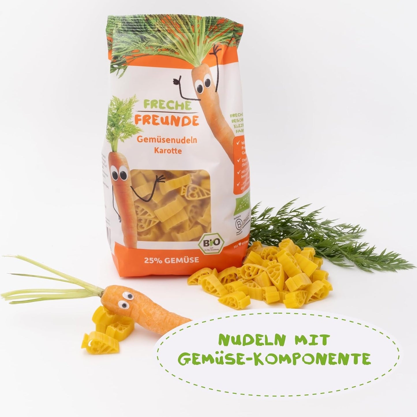 Freche Freunde Biologische Groentennoedels 'Wortel' 25% Plantaardig Inhoud Veganistisch 6 Pack (6 x 300g)