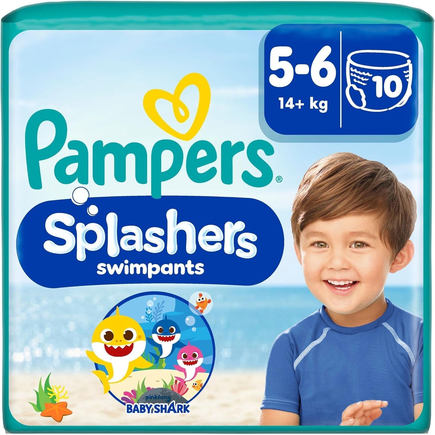 Pampers Maat 5-6 Splashers Baby Shark Limited Edition 10-pack wegwerpzwemluiers voor veilige waterbescherming