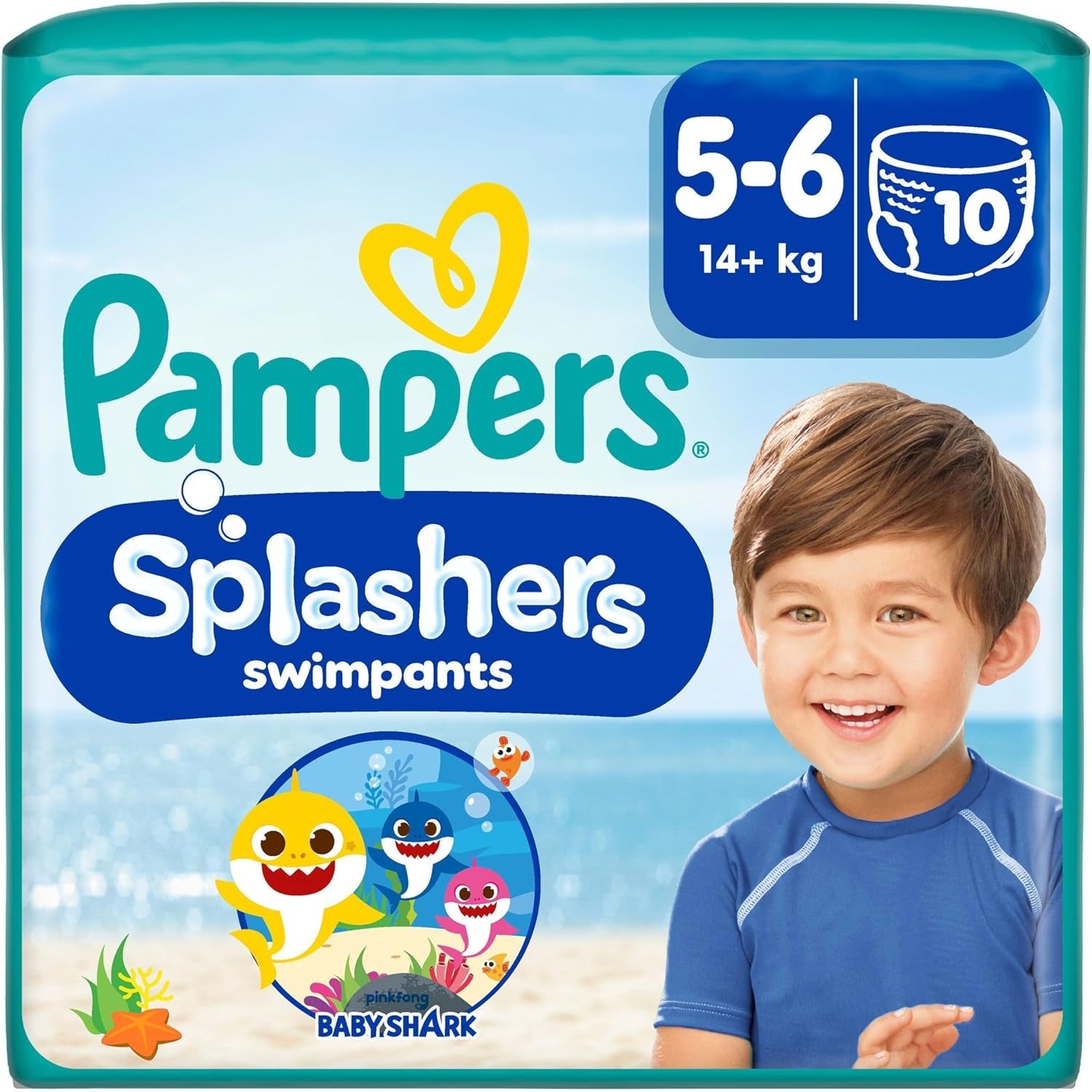 Pampers Maat 5-6 Splashers Baby Shark Limited Edition 10-pack wegwerpzwemluiers voor veilige waterbescherming