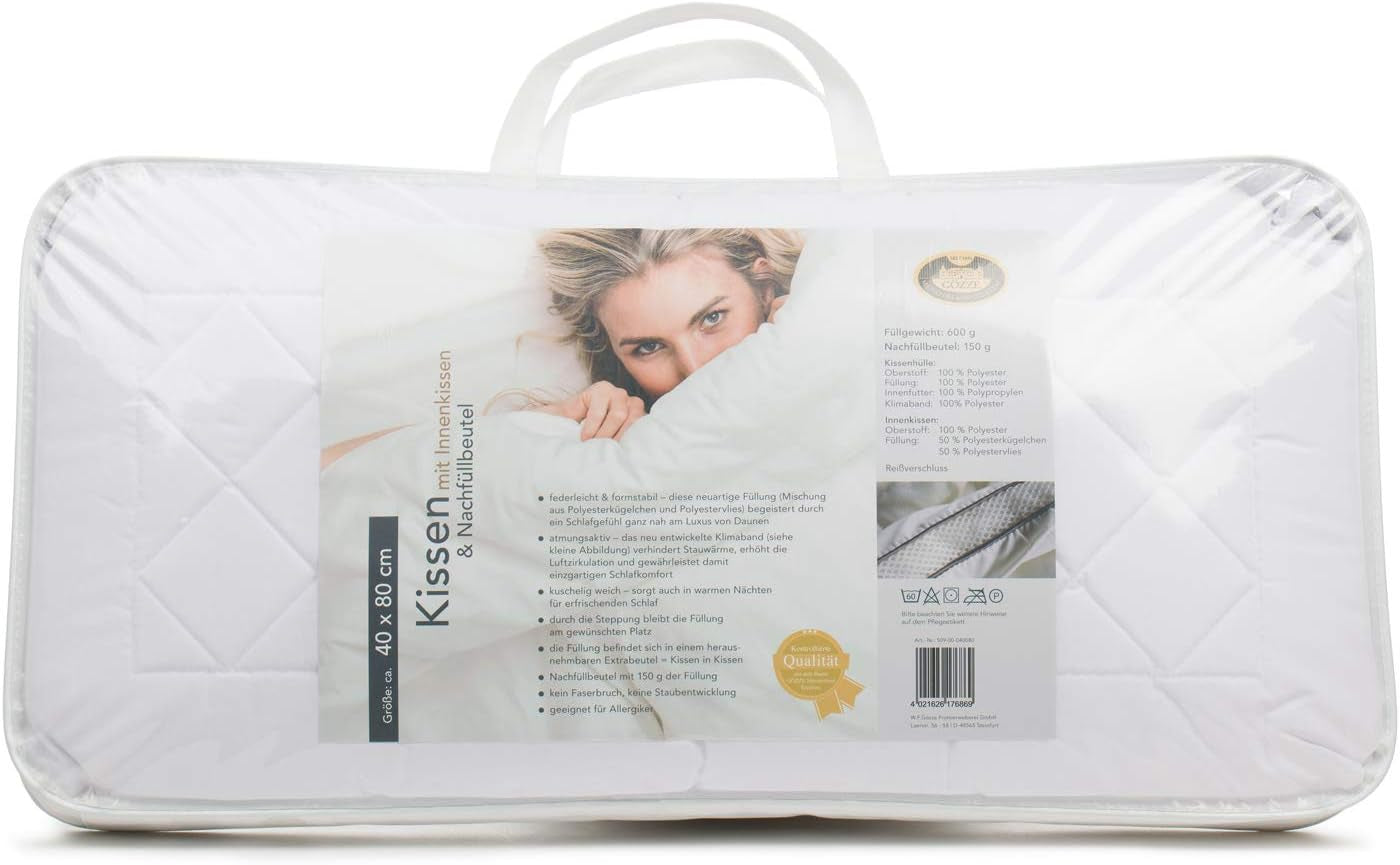 Gözze - Kussen met binnenkussen 150G en klimaatstrip, inclusief navulzakje, 40 X 80 Cm - Wit Naty Shop standaard kussens