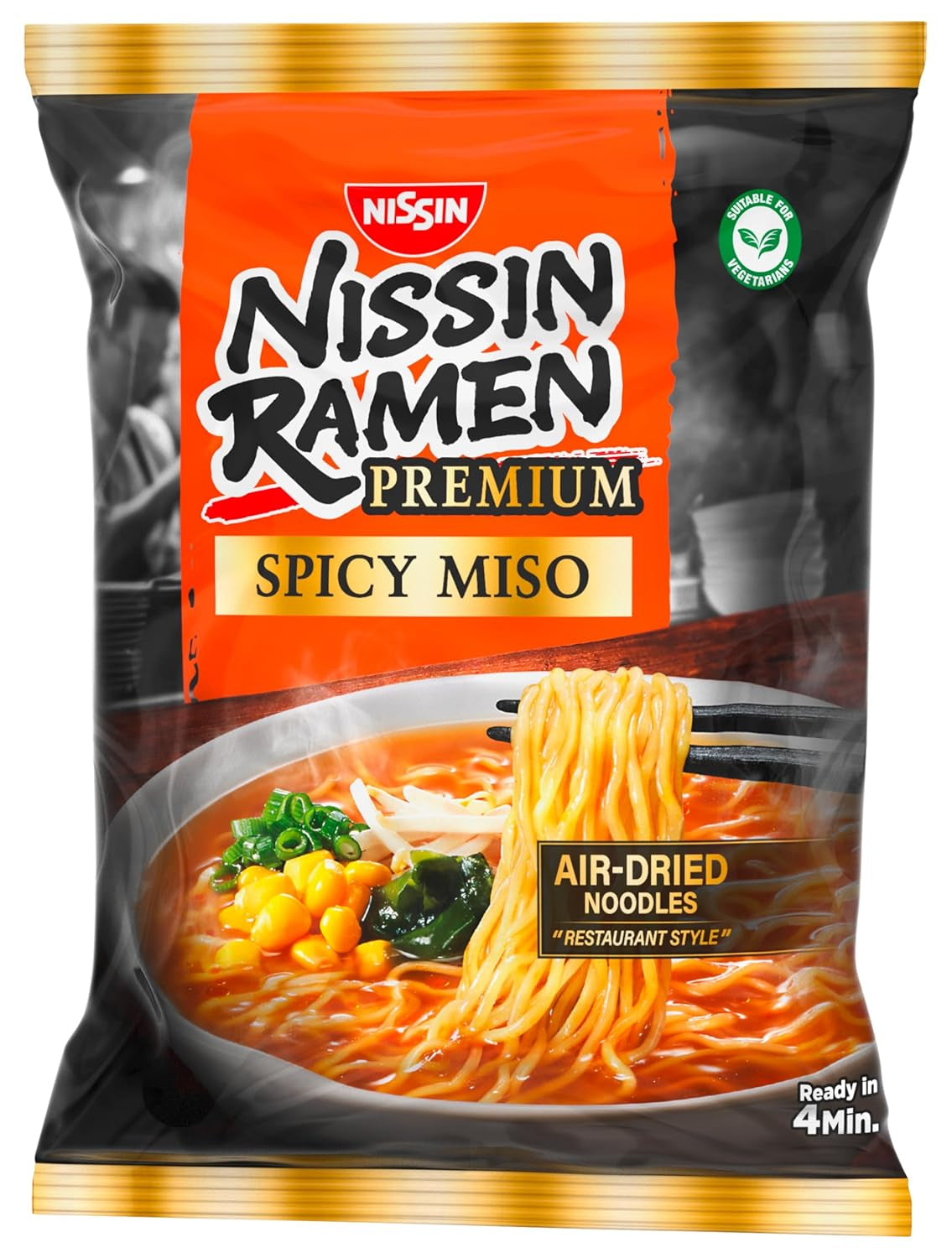 Nissin Ramen Premium - Miso Spicy 10-pack Japanse stijl luchtdroge instantnoedels voor 'restaurantstijl' Ramen met een licht pittige smaak van miso en wakamevlokken (10 x 90,7 g)