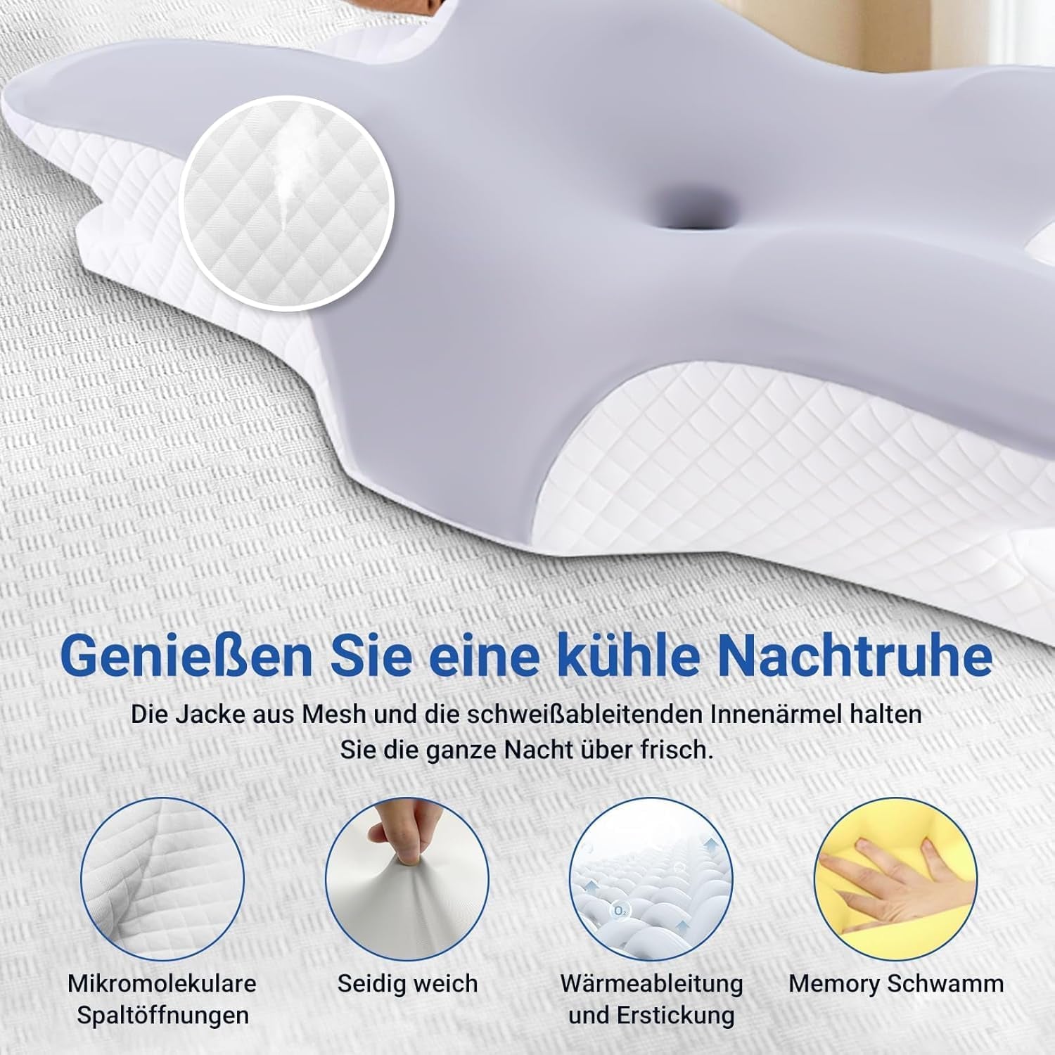 Hothands Memory Foam Kussen Ergonomisch Orthopedisch Kussen Zijkant Buikpijn Verlichting Kussen Verbeter de Slaapkwaliteit 62X41X13/11Cm Cervicale Orthopedische Kussens Naty Shop