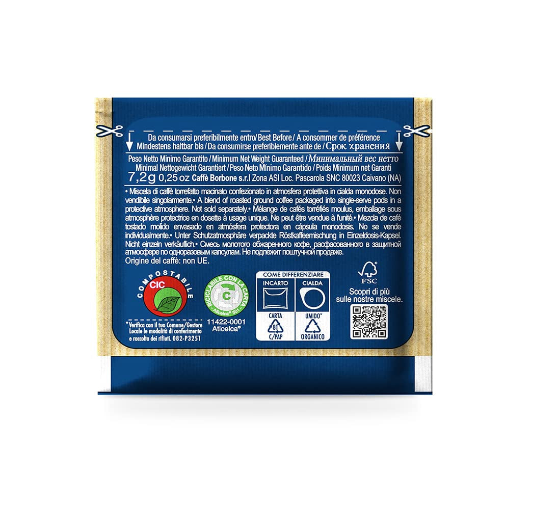 Caffè Borbone Composteerbare Kaffeepads, Blauw Kaffeemischung - 50 Pads - Compatibel met ESE Systeem Papierblokken 44 mm