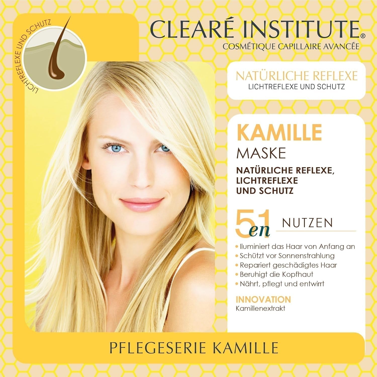 Clearé Instituut | Kamillemasker | Voedt, conditioneert en ontwart | Gouden glans en glans | 97% natuurlijke ingrediënten | Verzacht de hoofdhuid Met kamille-extract |150 ml Naty Shop haarmasker