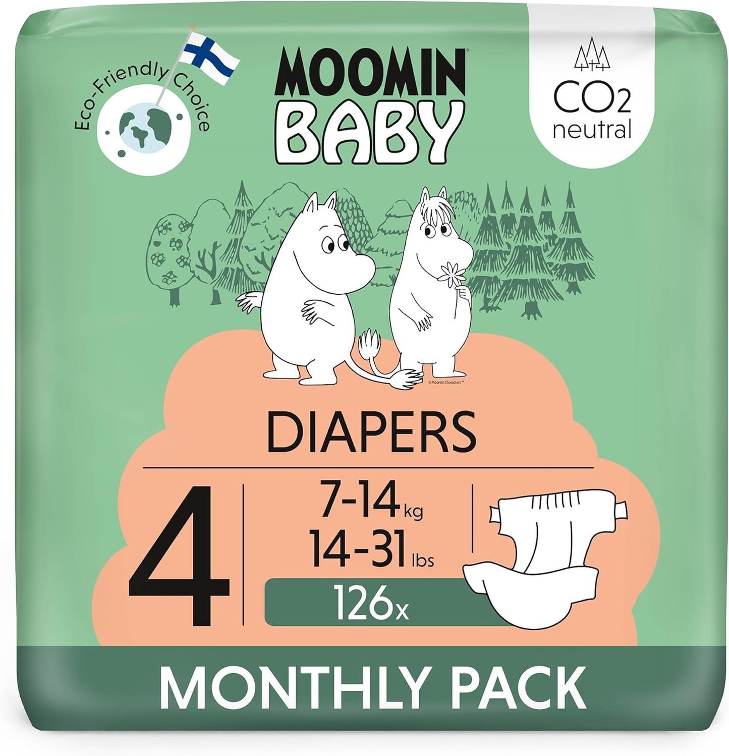 Moomin Baby Eco-luiers, maat 3, 5-8 kg, 48 stuks, premium zachte luiers | Zacht en huidvriendelijk, ademend, absorberend, geen onnodige chemicaliën |