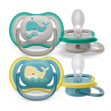Philips Avent Ultra Air-fopspeen - set van 2 BPA-vrije, ademende fopspenen voor baby's vanaf 18 maanden, inclusief draagtas en sterilisatie, Walvis/Walvis (Model SCF349/24)