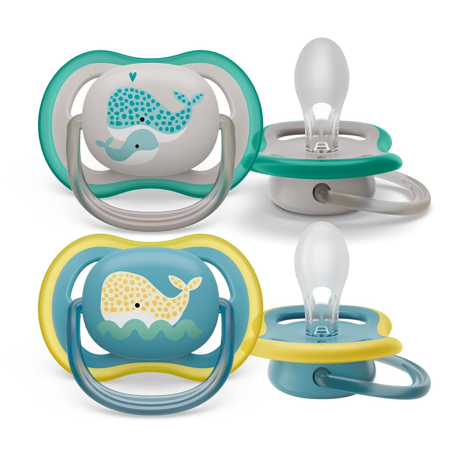Philips Avent Ultra Air-fopspeen - set van 2 BPA-vrije, ademende fopspenen voor baby's vanaf 18 maanden, inclusief draagtas en sterilisatie, Walvis/Walvis (Model SCF349/24)