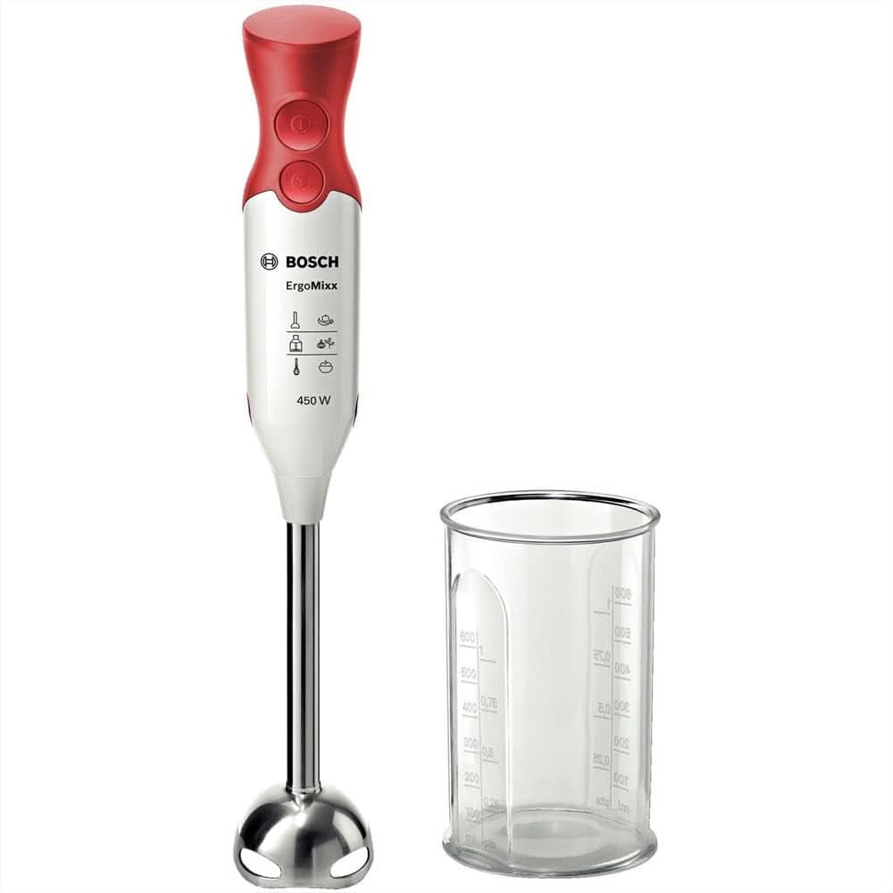 Hausgeräte MSM64110 Ergonomischer Standmixer Mit Edelstahl-Mixfuß Quattroblade (450 W) Rot, Wit Keuken Naty Shop