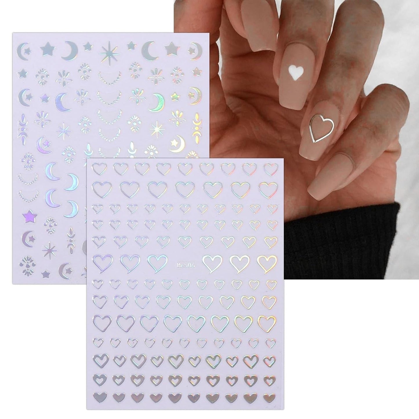 JMEOWIO Nagelsticker Mond Stern Schlange 10 Blatt Nail Art Sticker Selbstklebend Nagelaufkleber Aurora Decoratie Nageldesign Zubehör