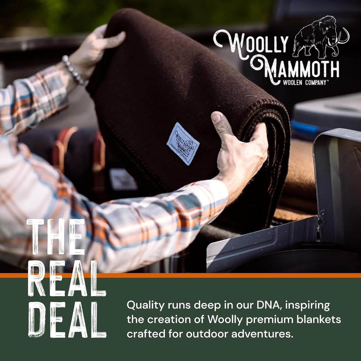 Woolly Mammoth Woolen Co. kampeerdeken, extra groot, merinowol, De perfecte outdooruitrusting voor bushcraft, kamperen, trekking, wandelen, survival of hutdeken. Bruin, 168 X 228 bedden en dekens Woolly Mammoth Woollen Company