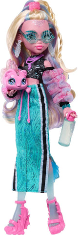 Monster High Lagoona Blue Neptuna vis korte top en sport maxi rok pop met 7 accessoires, waaronder schelpzonnebril, snack en tas, JHK33