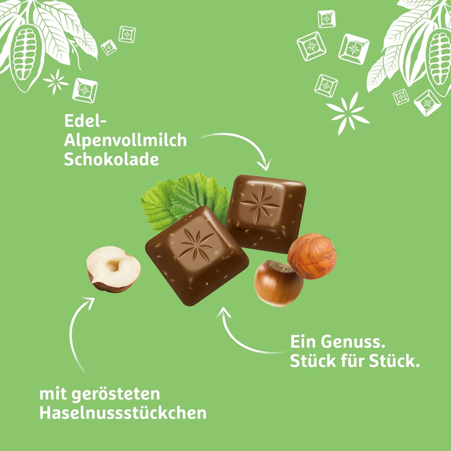 Schgetten Premium Alpenmelkchocolade met Hazelnoten, 100g chocoladereep, individueel geportioneerd. Een genot. Stuk voor stuk.