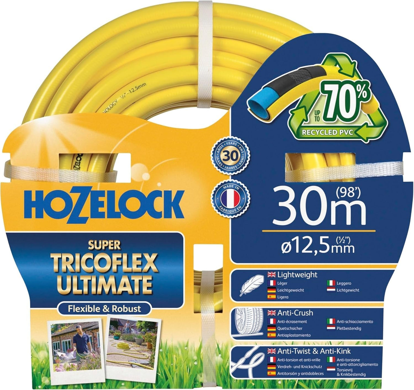 HOZELOCK Slang - Ultramax 12,5 mm x 30 m, tot 70% gerecycled PVC, robuust, weerbestendig, torsiebestendig, buig- en pletbestendig, grijs