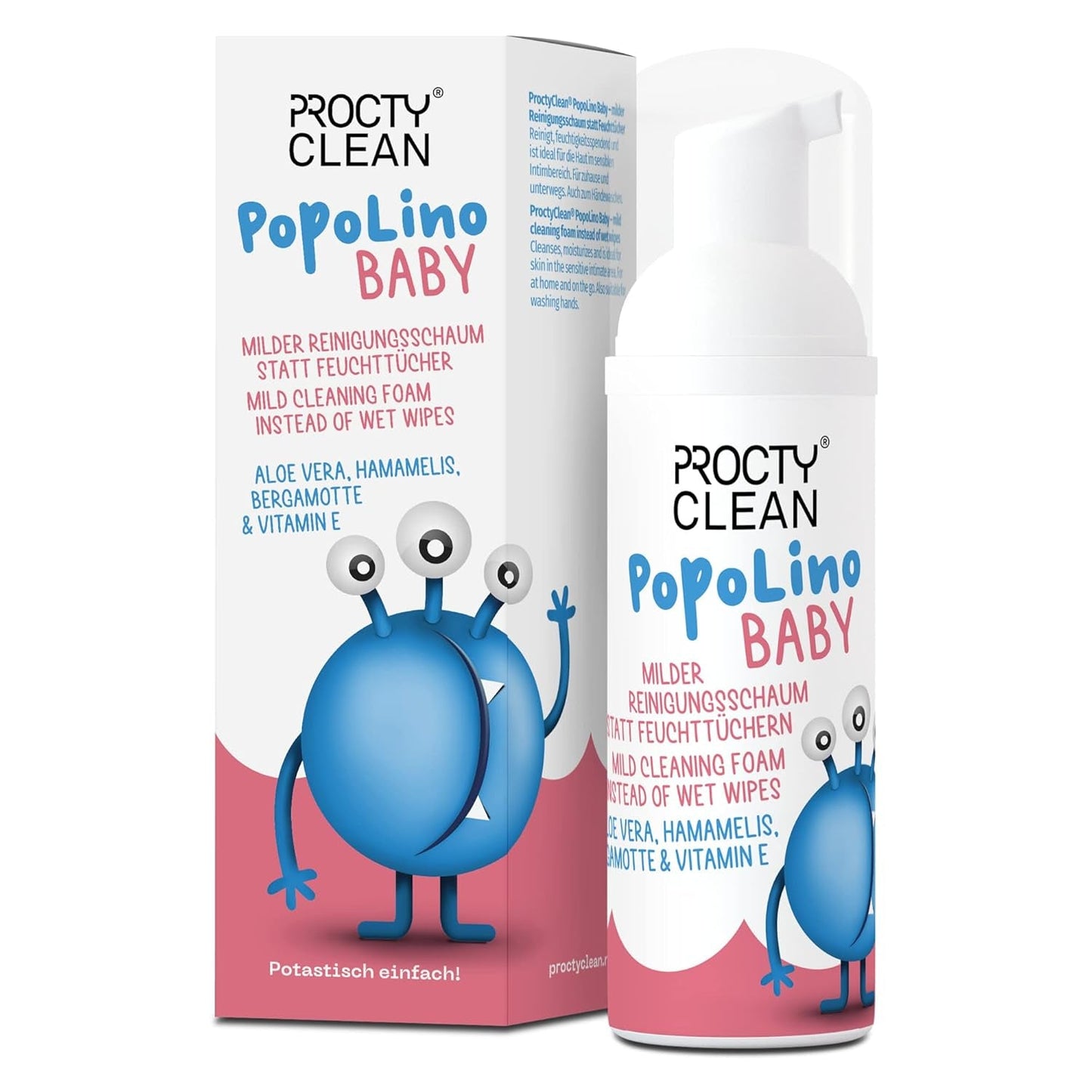 PopoLino Baby zachte bodemschuim in plaats van natte babydoekjes. Veganistisch en natuurlijk cosmetisch reinigingsschuim! Bodemschuim met aloë vera, toverhazelaar, bergamot en vitamine E. Maakt de billen en het milieu blij.