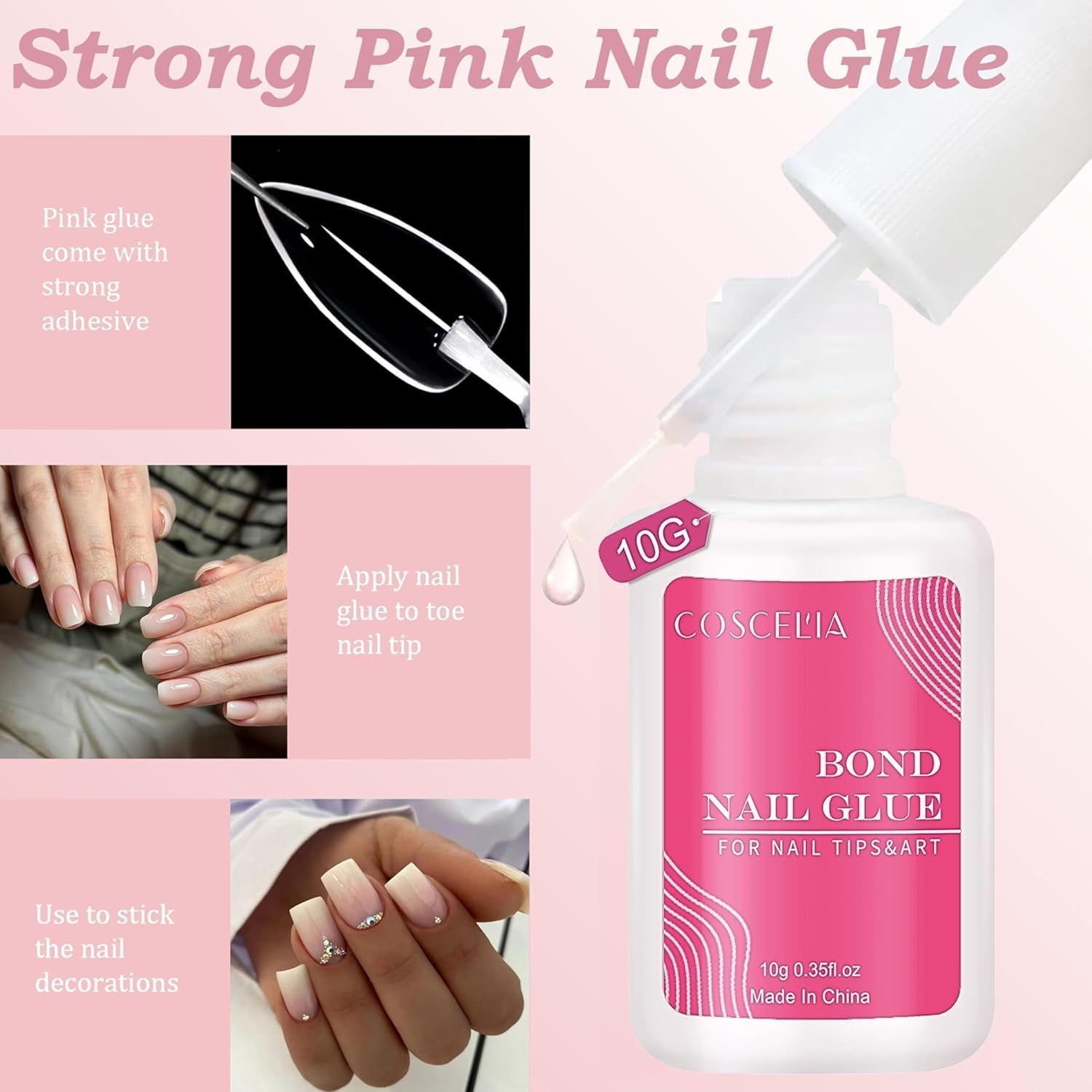 Kunstnagels set - 240 stuks Franse nepnagels lijm op - roze wit gradiënt ontwerp kunstnagels volledige dekking zachte gel natuurlijk en comfortabel om te dragen (roze amandel)