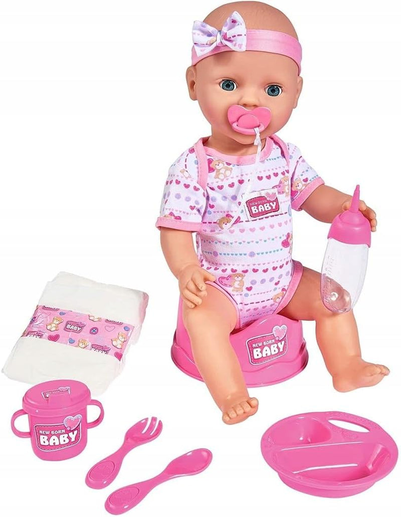 Simba 105039005 - pasgeboren babypop, vanaf 3 jaar, speelpop met functies, kan drinken en plassen, 8 stuks, met babypop en accessoires