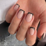 Lange Franse tips Gouden glitterlijm op lange vierkante nagels Glitter Franse tip Kunstnagels Set Vierkante kunstnagels voor dames 24 stuks